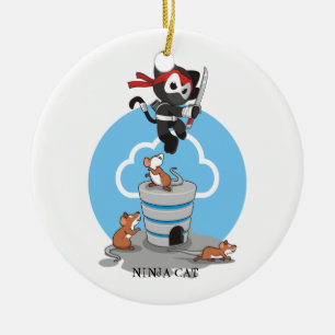 Ornement Rond En Céramique Ninja Kitty avec souris