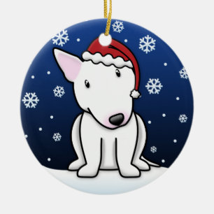 Ornement Rond En Céramique Noël blanc de bull-terrier de bande dessinée de