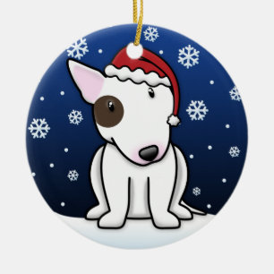 Ornement Rond En Céramique Noël blanc de bull-terrier de bande dessinée de