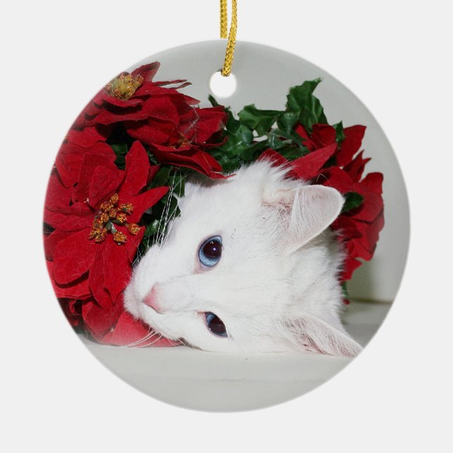 Ornement Rond En Céramique Noël blanc de minou (Devant)