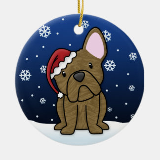 Ornement Rond En Céramique Noël Brindle de bouledogue français de bande