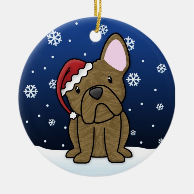 Ornement Rond En Céramique Noël Brindle de bouledogue français de bande (Devant)