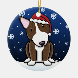 Ornement Rond En Céramique Noël Brindle de bull-terrier de bande dessinée de