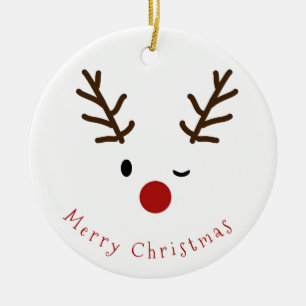 Ornement Rond En Céramique Noël clignotant mignon de photo de renne de Rudol