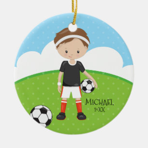 Ornement Rond En Céramique Noël daté personnalisé par footballeur mignon