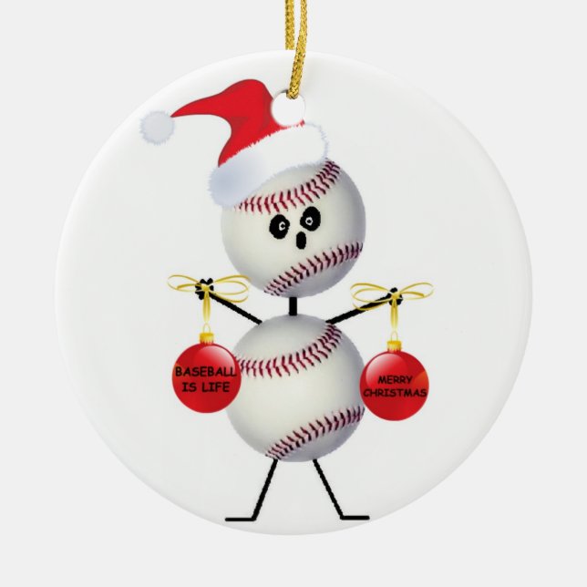 Ornement Rond En Céramique Noël de baseball (Devant)