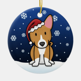 Ornement Rond En Céramique Noël de Basenji de bande dessinée de Kawaii