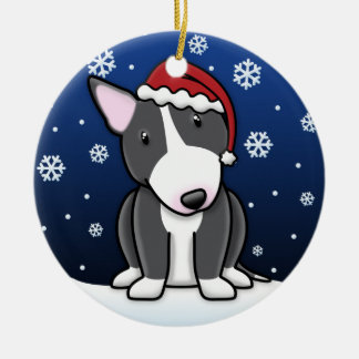 Ornement Rond En Céramique Noël de bull-terrier de la bande dessinée B&W de
