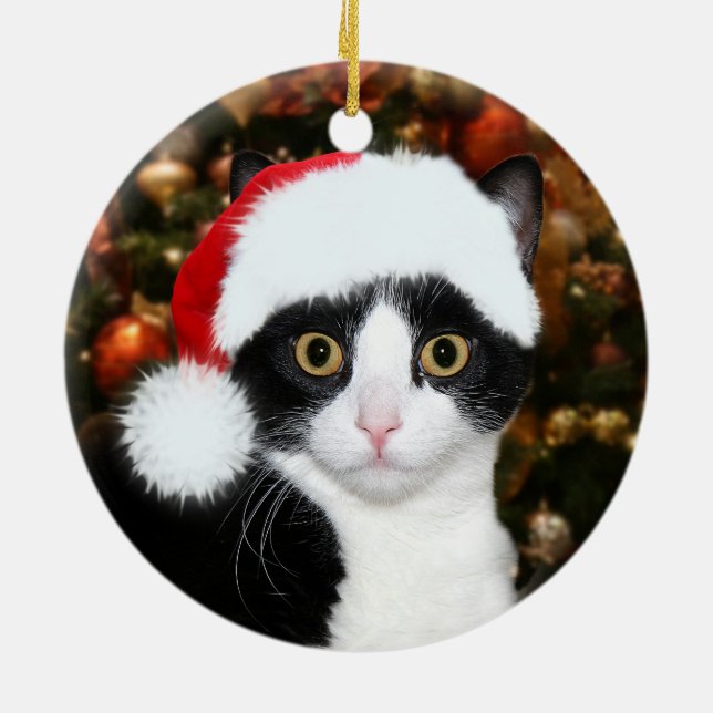 Ornement Rond En Céramique Noël de chat de smoking (Dos)