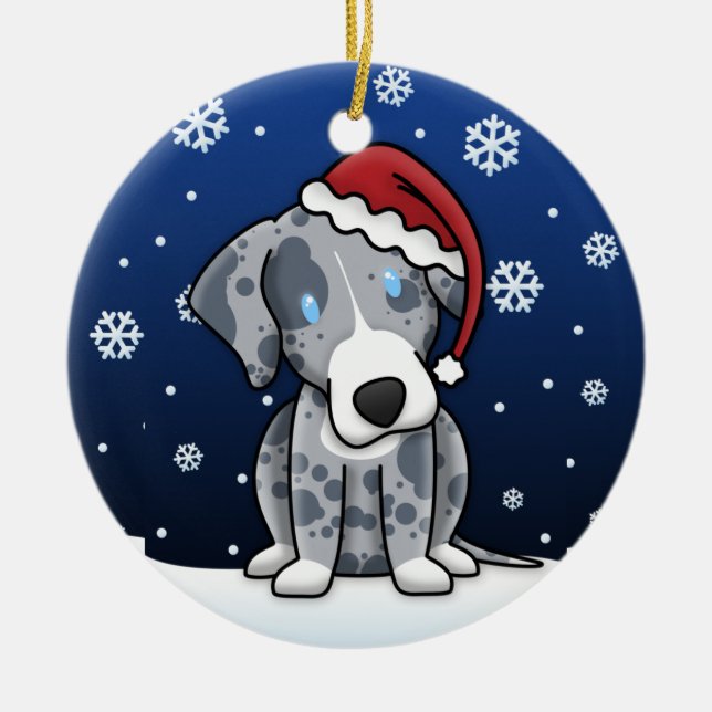 Ornement Rond En Céramique Noël de chien de léopard de Catahoula de bande (Devant)