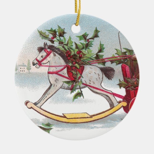 Ornement Rond En Céramique Noël de cru de cheval de basculage (Devant)