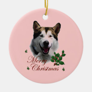 Ornement Rond En Céramique Noël de Malamute en Alaska