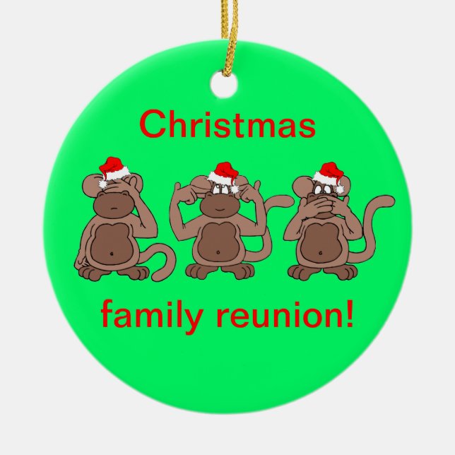 Ornement Rond En Céramique Noël de singe (Devant)
