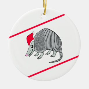 Ornement Rond En Céramique Noël de tatou de Père Noël (arrière - plan bla