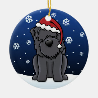 Ornement Rond En Céramique Noël de Terrier de Russe de noir de bande dessinée