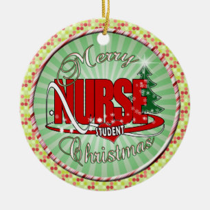 ORNEMENT ROND EN CÉRAMIQUE NOËL D'ÉTUDIANTE D'INFIRMIÈRE