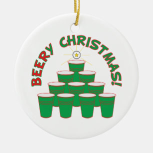 Ornement Rond En Céramique Noël d'odeur de bière !