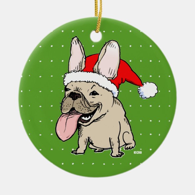 Ornement Rond En Céramique Noël drôle de Frenchie de bouledogue français de (Devant)