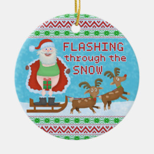 Ornement Rond En Céramique Noël drôle   le père noël clignotant par la ne