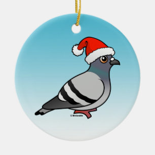 Ornement Rond En Céramique Noël du père noël de pigeon