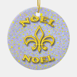 Ornement Rond En Céramique Noel Fleur de Lis Christmas