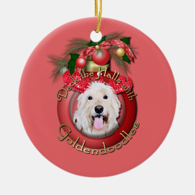 Ornement Rond En Céramique Noël - plate-forme les halls - GoldenDoodles - (Devant)