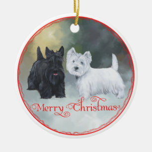 Ornement Rond En Céramique Noël Scottie Westie