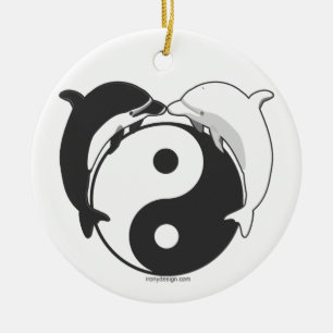 Ornement Rond En Céramique Noir/blanc de dauphins de Yin Yang