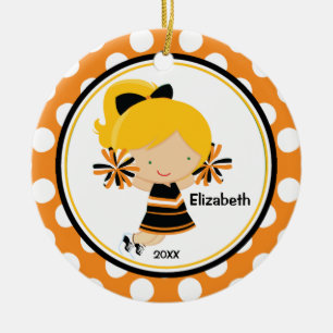 Ornement Rond En Céramique Noir orange d'ornement de Noël de fille de pom-pom