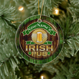 Ornement Rond En Céramique Nom personnalisé Irish Pub Signer la Saint Patrick