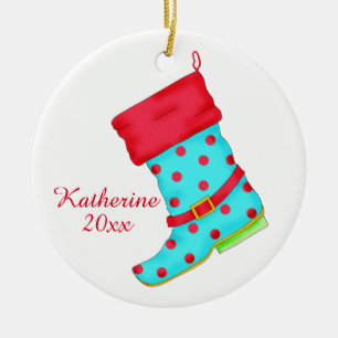 Ornement Rond En Céramique Nom rouge de Noël d'amant de chaussure d'art de