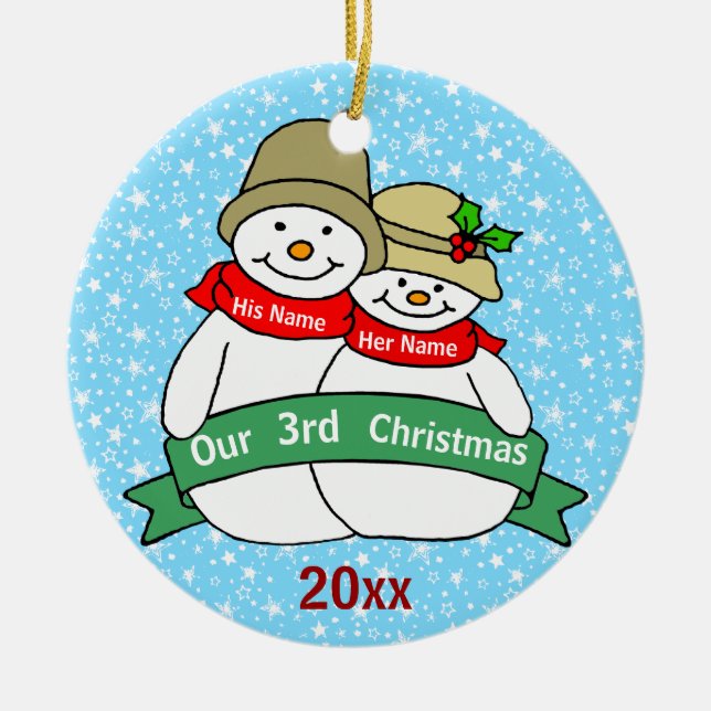 Ornement Rond En Céramique Notre 3ème Noël (Devant)