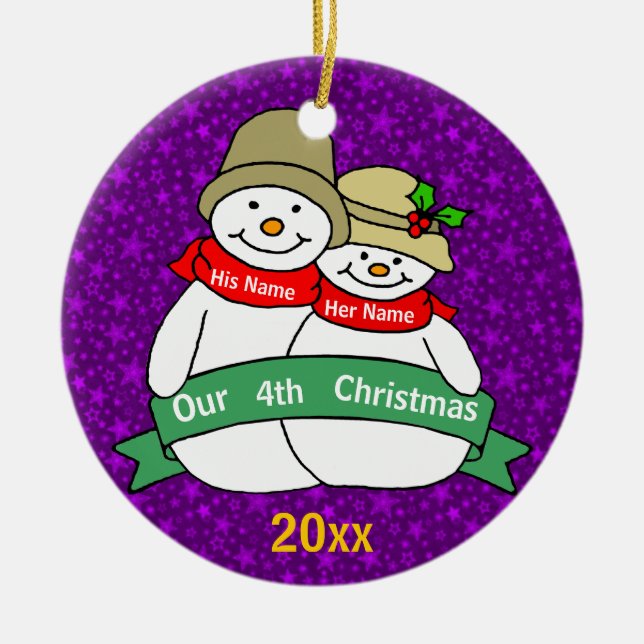 Ornement Rond En Céramique Notre 4ème Noël (Devant)