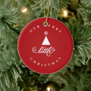 Ornement Rond En Céramique Notre joyeux petit Noël mignon bébé 1er Noël