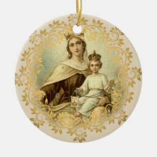 Ornement Rond En Céramique Notre Madame de bébé Jésus du mont Carmel omoplate