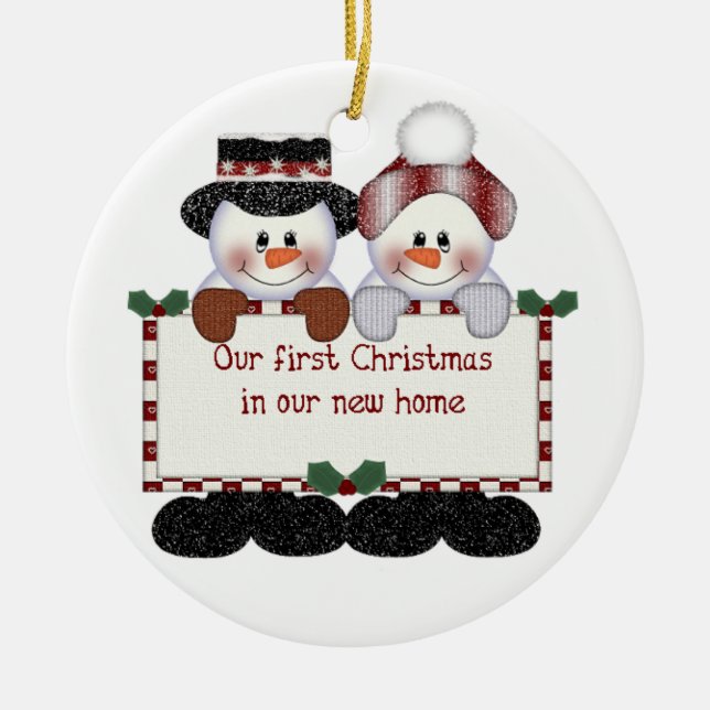 Ornement Rond En Céramique Notre premier Noël dans notre nouvelle maison (Devant)