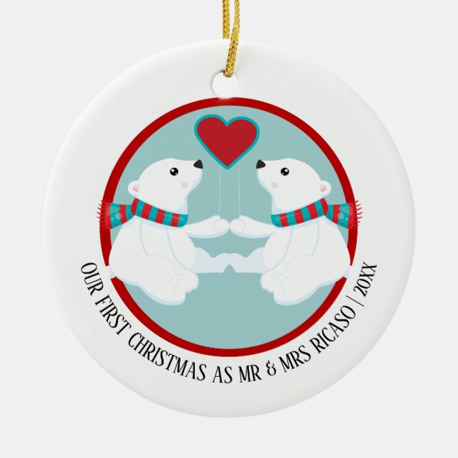 Ornement Rond En Céramique Notre premier Ours Polaire de Noël personnalisé (Devant)