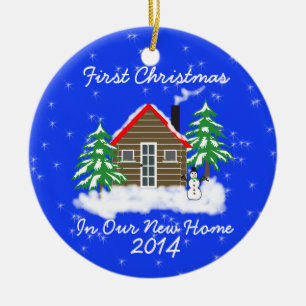 Ornement Rond En Céramique Nouvelle maison de premier Noël