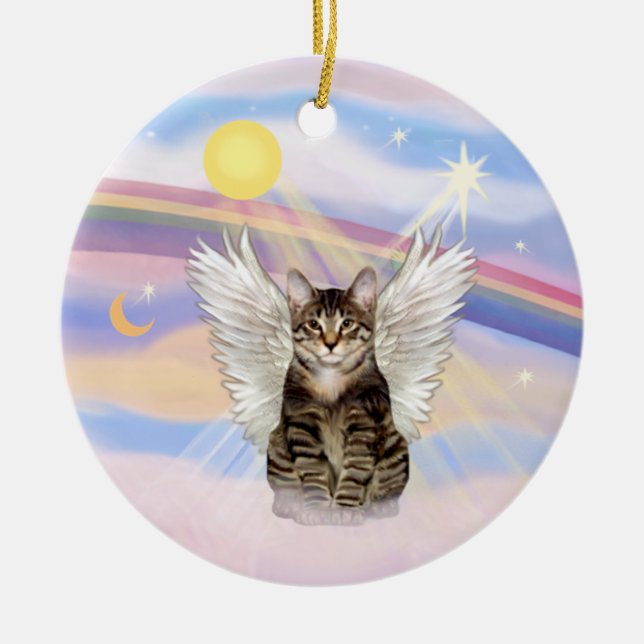 Ornement Rond En Céramique Nuages - Brown Tabby Tiger Chat Angel (Devant)