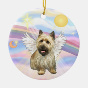 Ornement Rond En Céramique Nuages - Cairn Terrier (masque noir)
