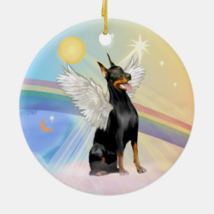 Ornement Rond En Céramique Nuages - Doberman Pinscher (recto-verso)