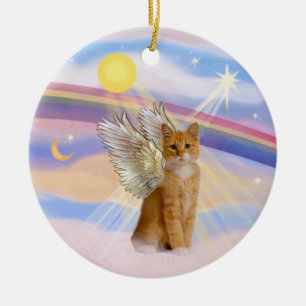 Ornement Rond En Céramique Nuages - Orange Tabby Tiger Chat Angel