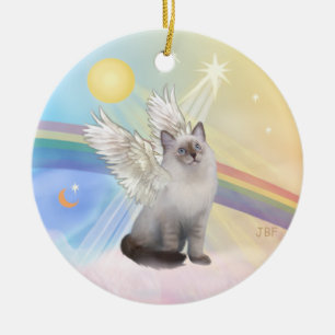 Ornement Rond En Céramique Nuages - Ragdoll Chat Angel