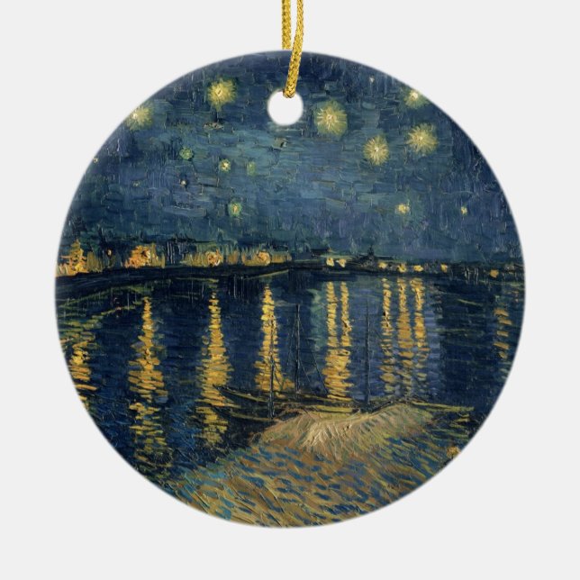 Ornement Rond En Céramique Nuit étoilée de Vincent van Gogh | au-dessus du (Devant)
