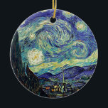 Ornement Rond En Céramique Nuit étoilée par van Gogh<br><div class="desc">Van Gogh était obsédé par le symbolisme des objets lumineux et de la couleur. La lampe était un symbole de calme et de sécurité. L'étoile symbolisait la foi, et la lumière, les réalités humaines. Le bleu ultramarin profond était infini, tandis que le rouge et le vert exprimaient "ces choses terribles,...</div>