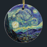 Ornement Rond En Céramique Nuit étoilée par van Gogh<br><div class="desc">Van Gogh était obsédé par le symbolisme des objets lumineux et de la couleur. La lampe était un symbole de calme et de sécurité. L'étoile symbolisait la foi, et la lumière, les réalités humaines. Le bleu ultramarin profond était infini, tandis que le rouge et le vert exprimaient "ces choses terribles,...</div>