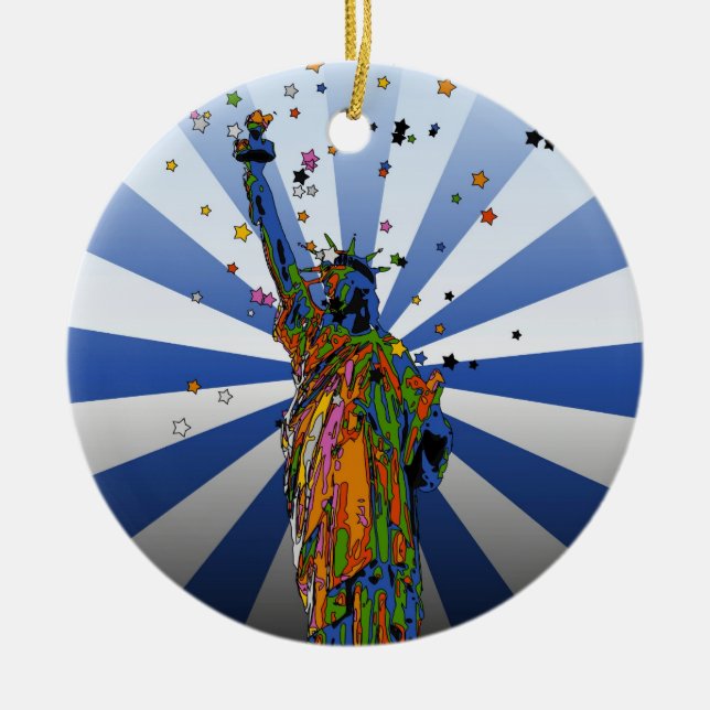 Ornement Rond En Céramique NYC psychédélique : Statue de la Liberté #2 (Devant)