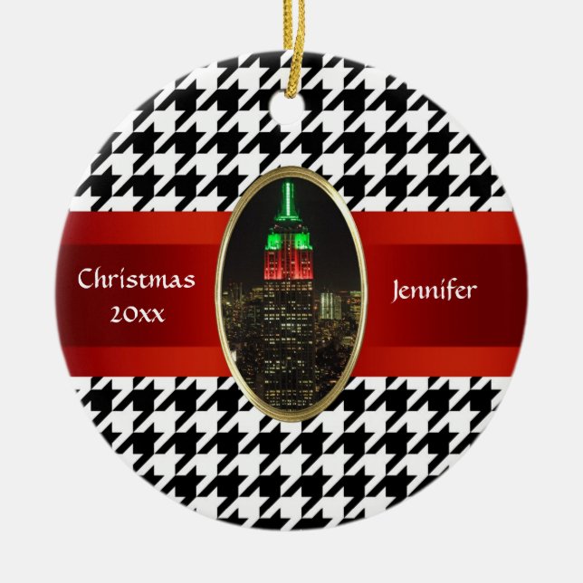 Ornement Rond En Céramique NYC Skyline : Emp St Building Noël #5 (Devant)