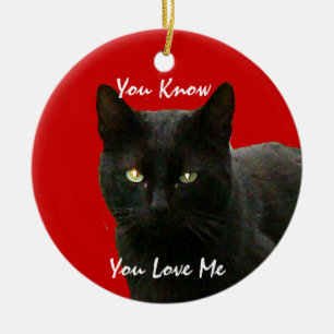 Ornement Rond En Céramique Observation de chat noir