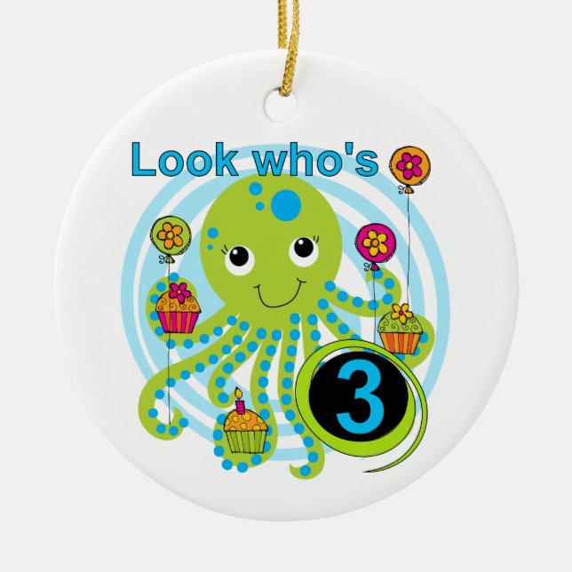 Ornement Rond En Céramique Octopus 3e anniversaire T-shirts et cadeaux (Devant)